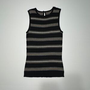 Vintage Black Striped Sleeveless Knit Top Womens Medium Retro Minimalist Tank